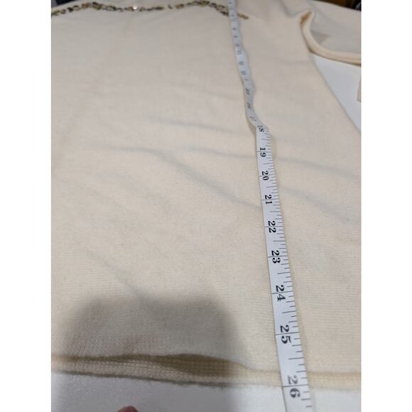 Garnet Hill Sweater Womens Large Cream Cashmere Beaded - Picture 10 of 11